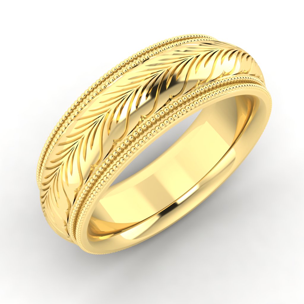 Wheat Pattern Double Milgrain Hand Engraved Band
