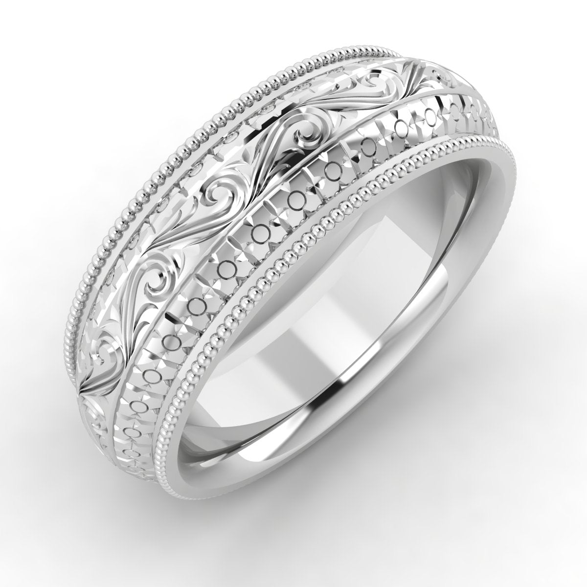 Three Pattern Stamped Engraved Band with Milgrain Edge