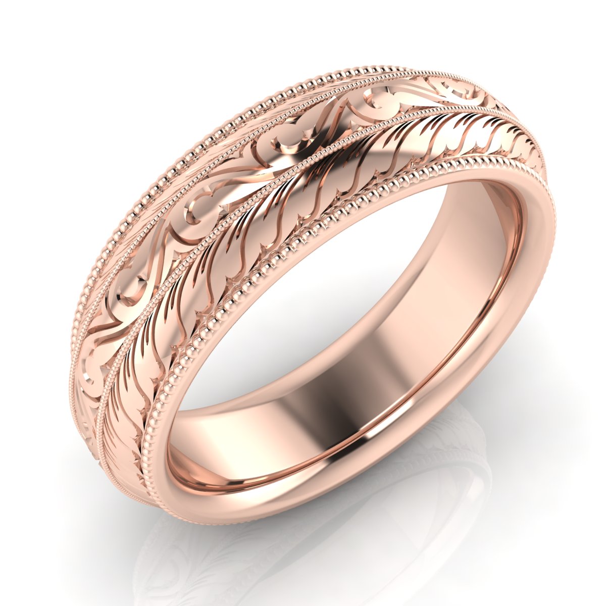 Wheat and Scroll Pattern Hand Engraved Metal Band