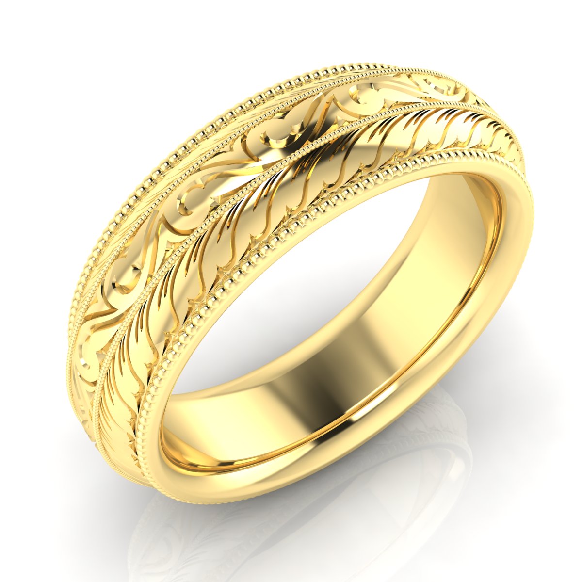Wheat and Scroll Pattern Hand Engraved Metal Band