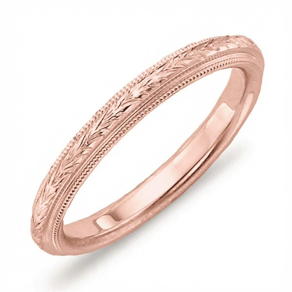 Hand Engraved Wheat Pattern Rounded White Gold Eternity Band by Jolie Designs