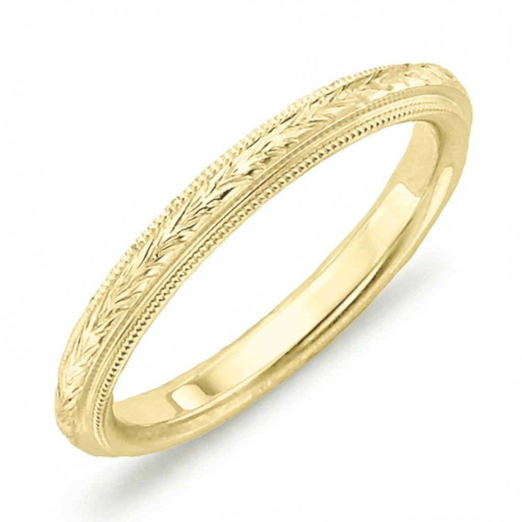 Hand Engraved Wheat Pattern Rounded White Gold Eternity Band by Jolie Designs