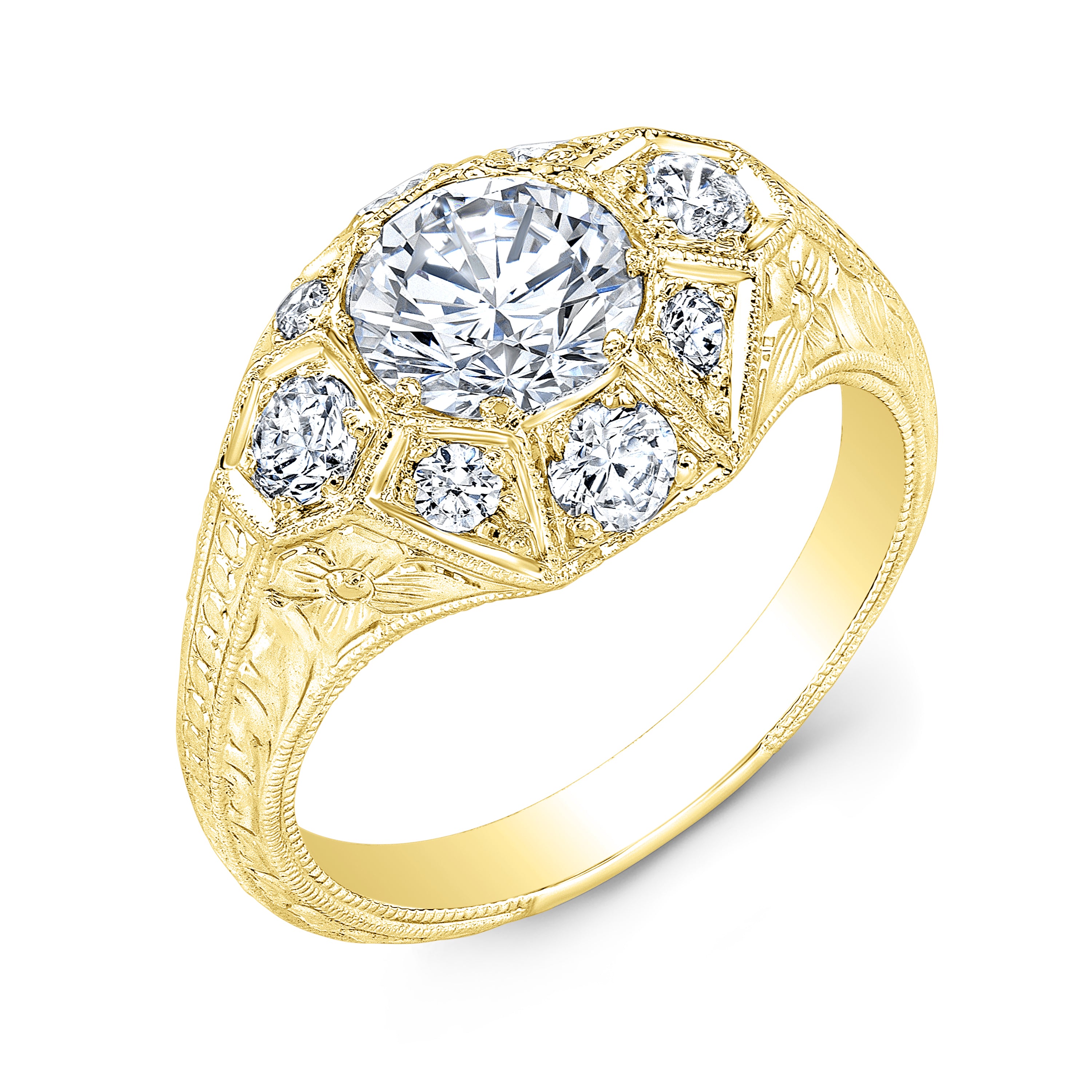 Antique Inspired Diamond Flower Pattern Engagement Ring by Jolie Designs