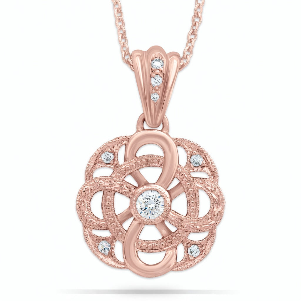 Knot Design Diamond Pendant with Milgrain and Engraving by Jolie Designs