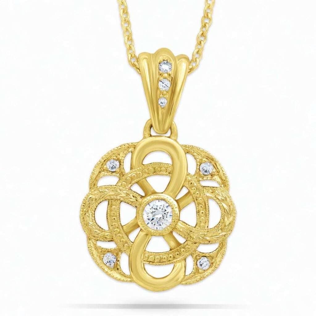 Knot Design Diamond Pendant with Milgrain and Engraving by Jolie Designs