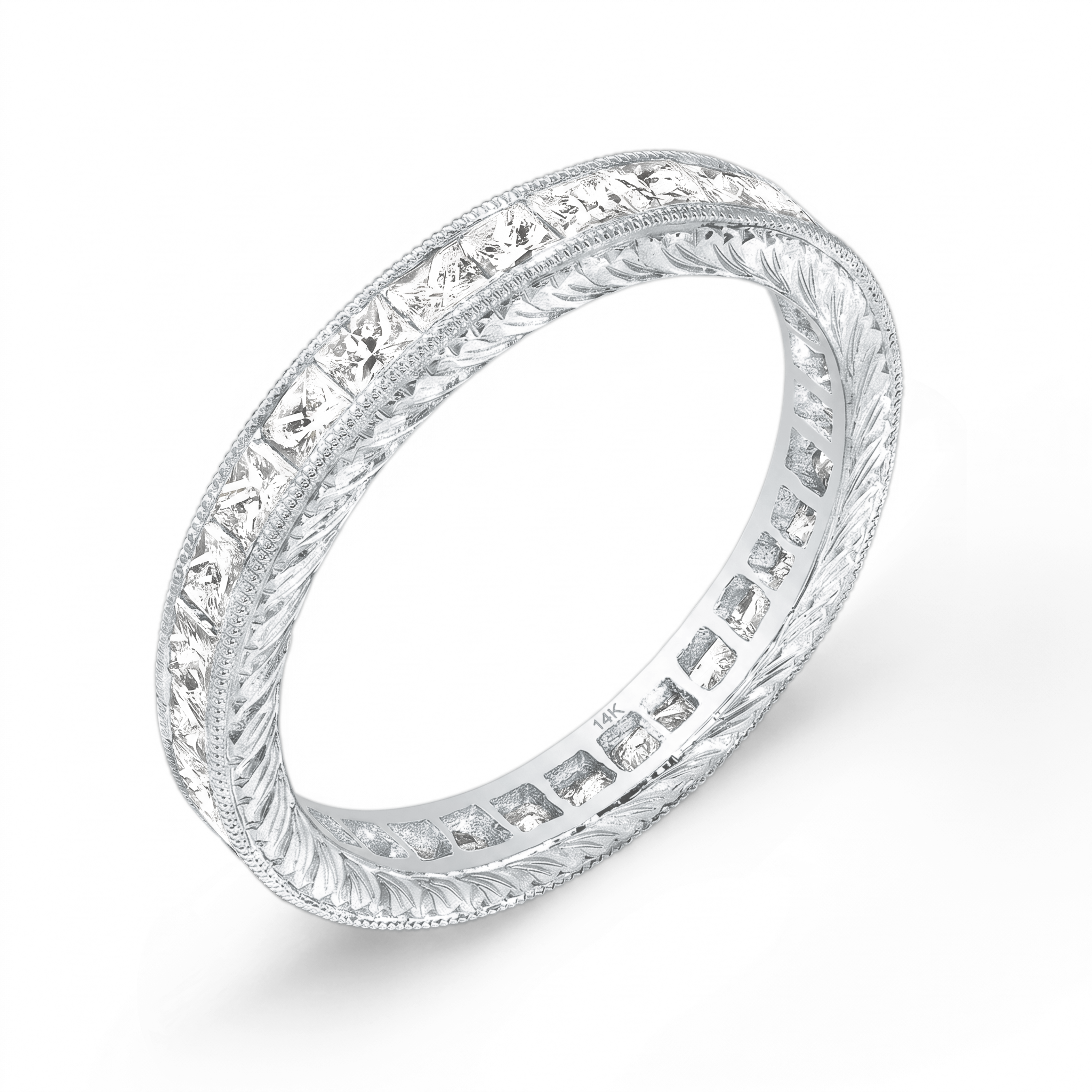 Hand Engraved Princess Cut Diamond Engagement Ring by Jolie Designs