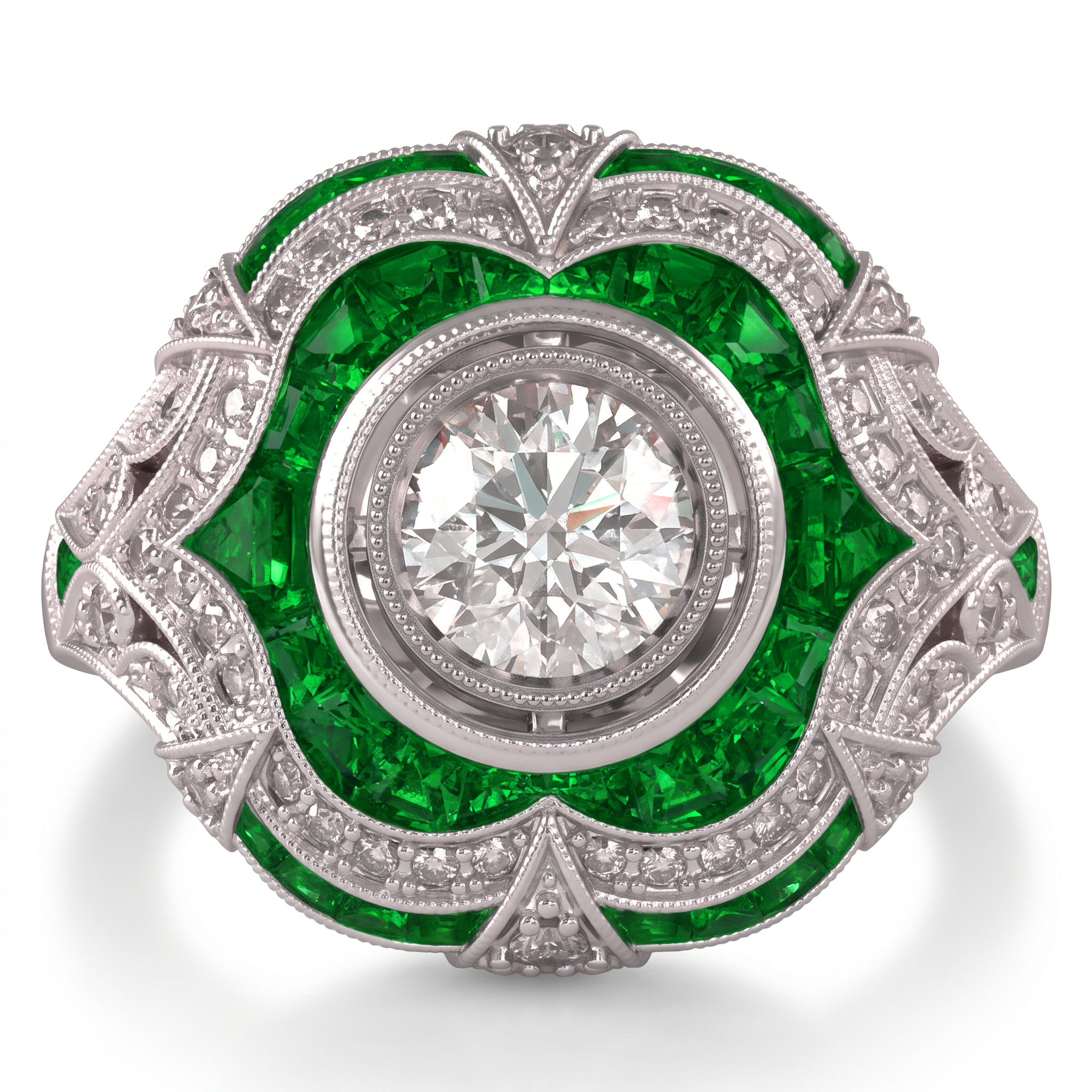 Tsavorite and Diamond Custom Cut Engagement Ring Semi Mount by Jolie Designs