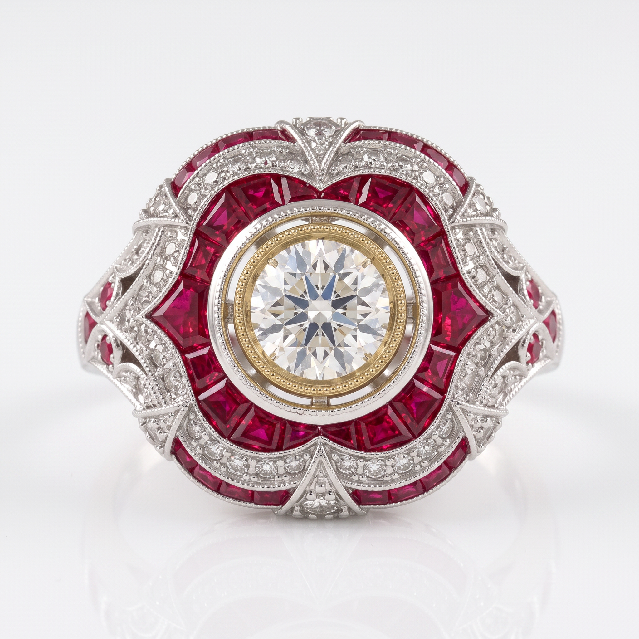 Ruby and Diamond Custom Cut Engagement Ring Semi Mount by Jolie Designs