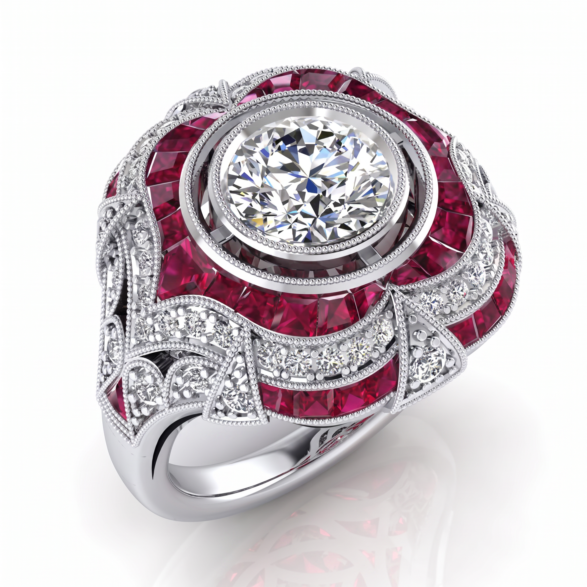 Ruby and Diamond Custom Cut Engagement Ring Semi Mount by Jolie Designs