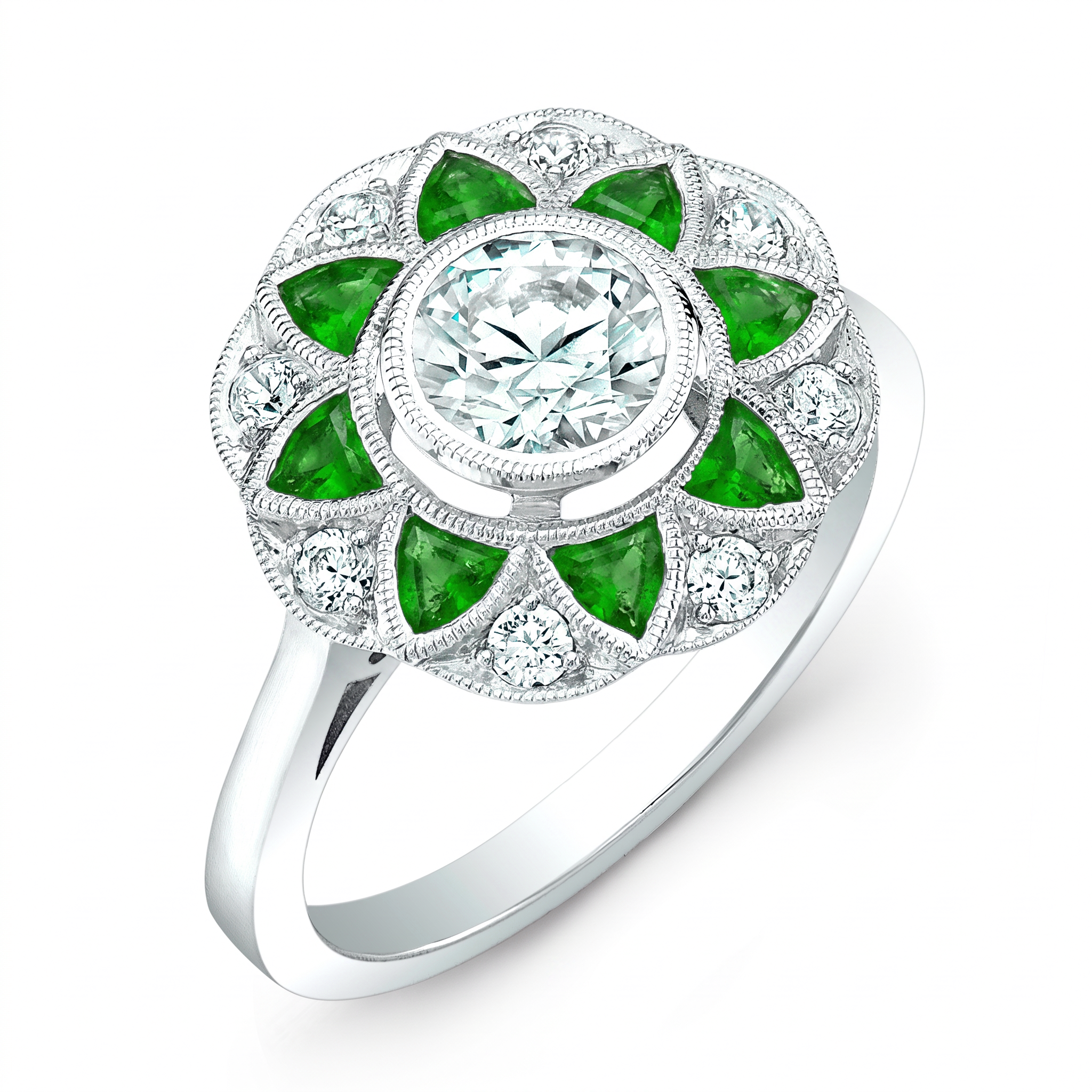 Diamond and Emerald Semi Mount Engagement Ring by Jolie Designs