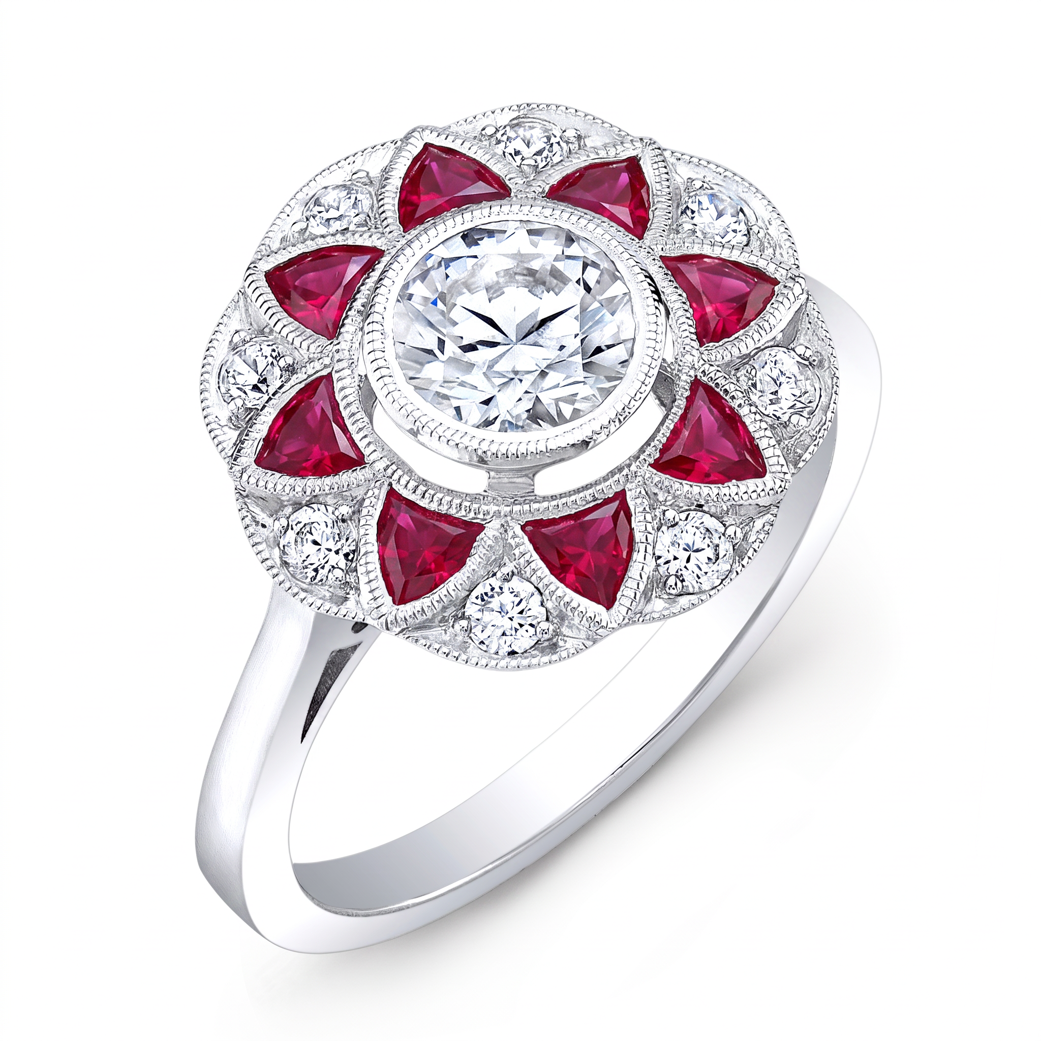 Diamond and Ruby Semi Mount Engagement Ring by Jolie Designs