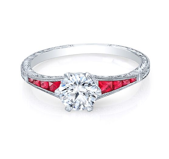 Hand Engraved Diamond and Ruby Semi Mount Ring by Jolie Designs