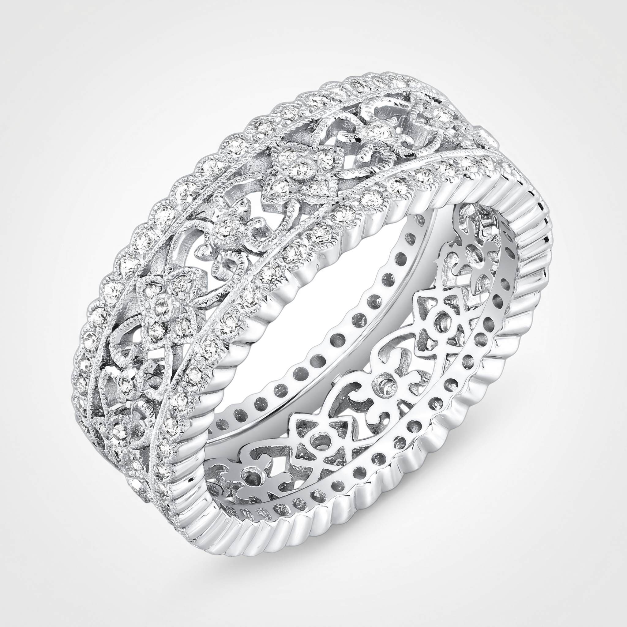 Hand-Engraved Micro Pave Diamond Engagement Ring by Jolie Designs