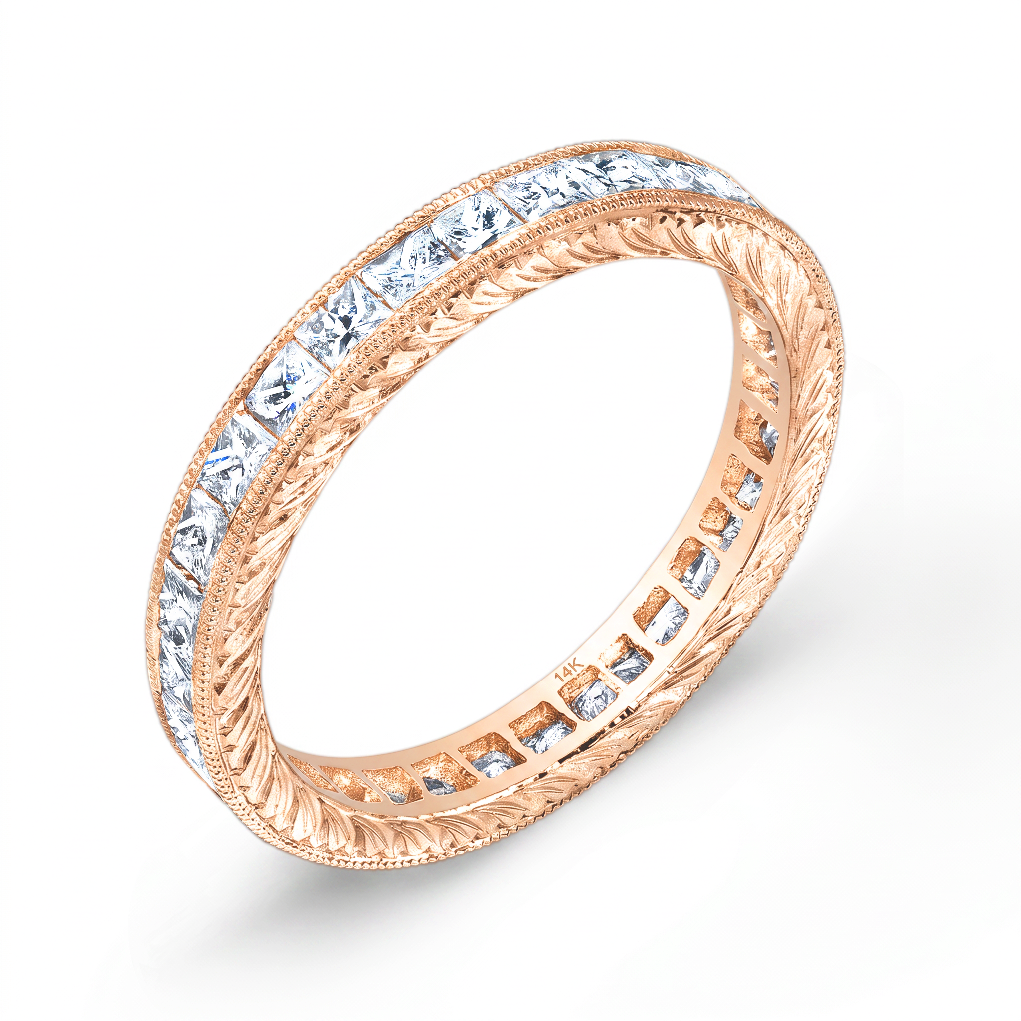 Hand Engraved Princess Cut Diamond Engagement Ring by Jolie Designs