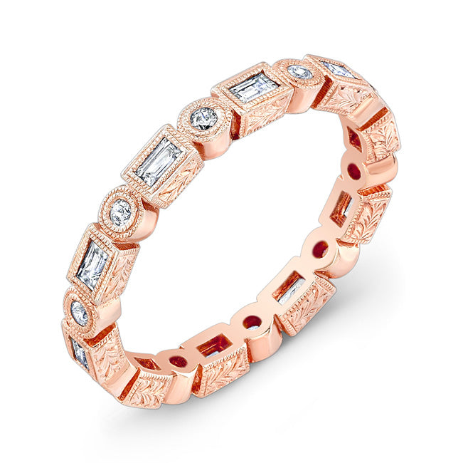 Hand Engraved Diamond Stackable Mill Grain Ring by Jolie Designs