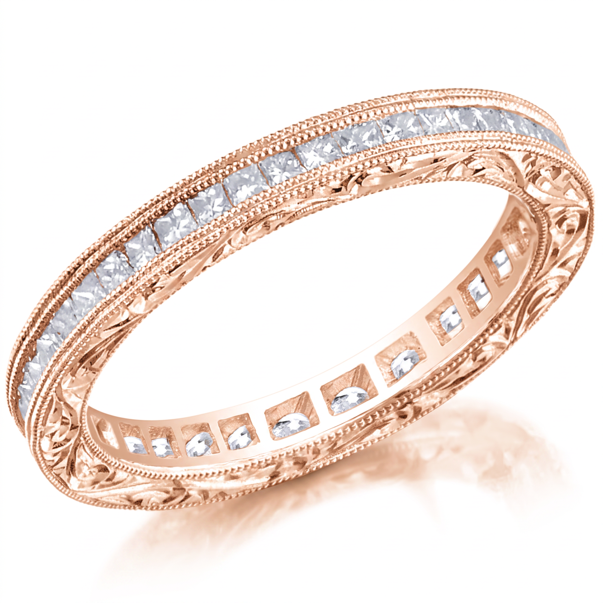 Hand Engraved Channel Set Princess Cut Diamond Ring by Jolie Designs