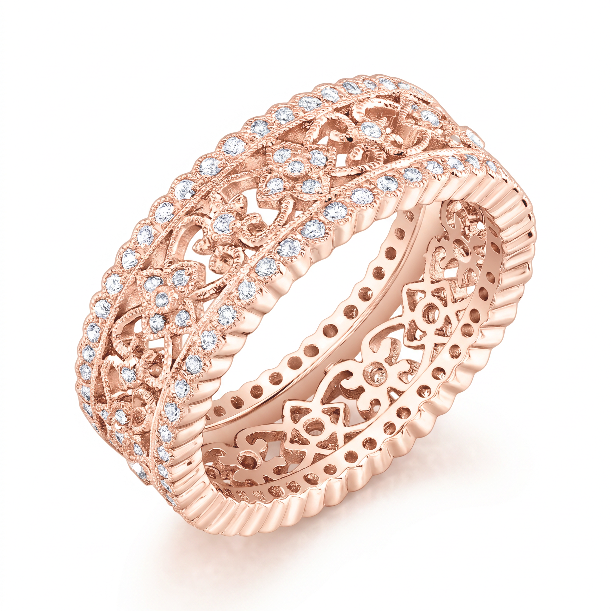 Hand-Engraved Micro Pave Diamond Engagement Ring by Jolie Designs