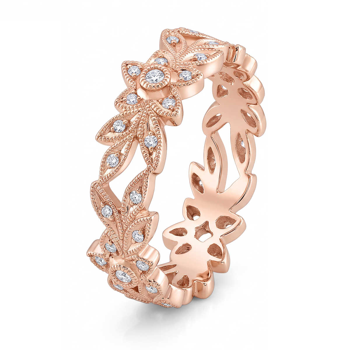 Floral Micro Pave Diamond Engagement Ring by Jolie Designs