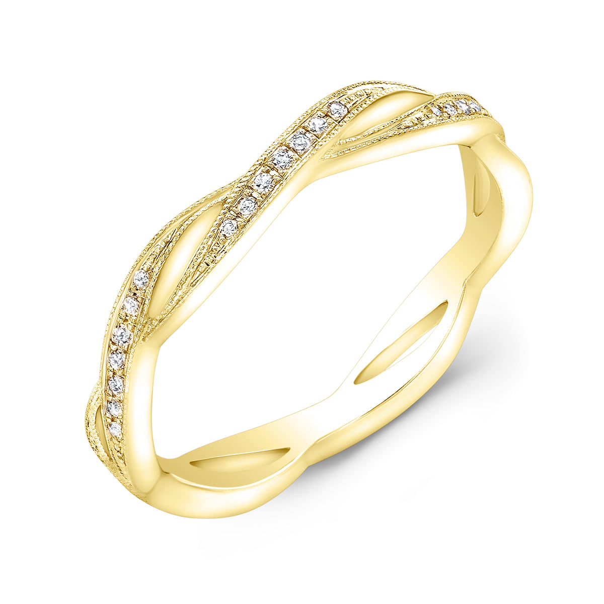 White Gold Diamond Twist Stackable Millgrain Wedding Ring by Jolie Designs
