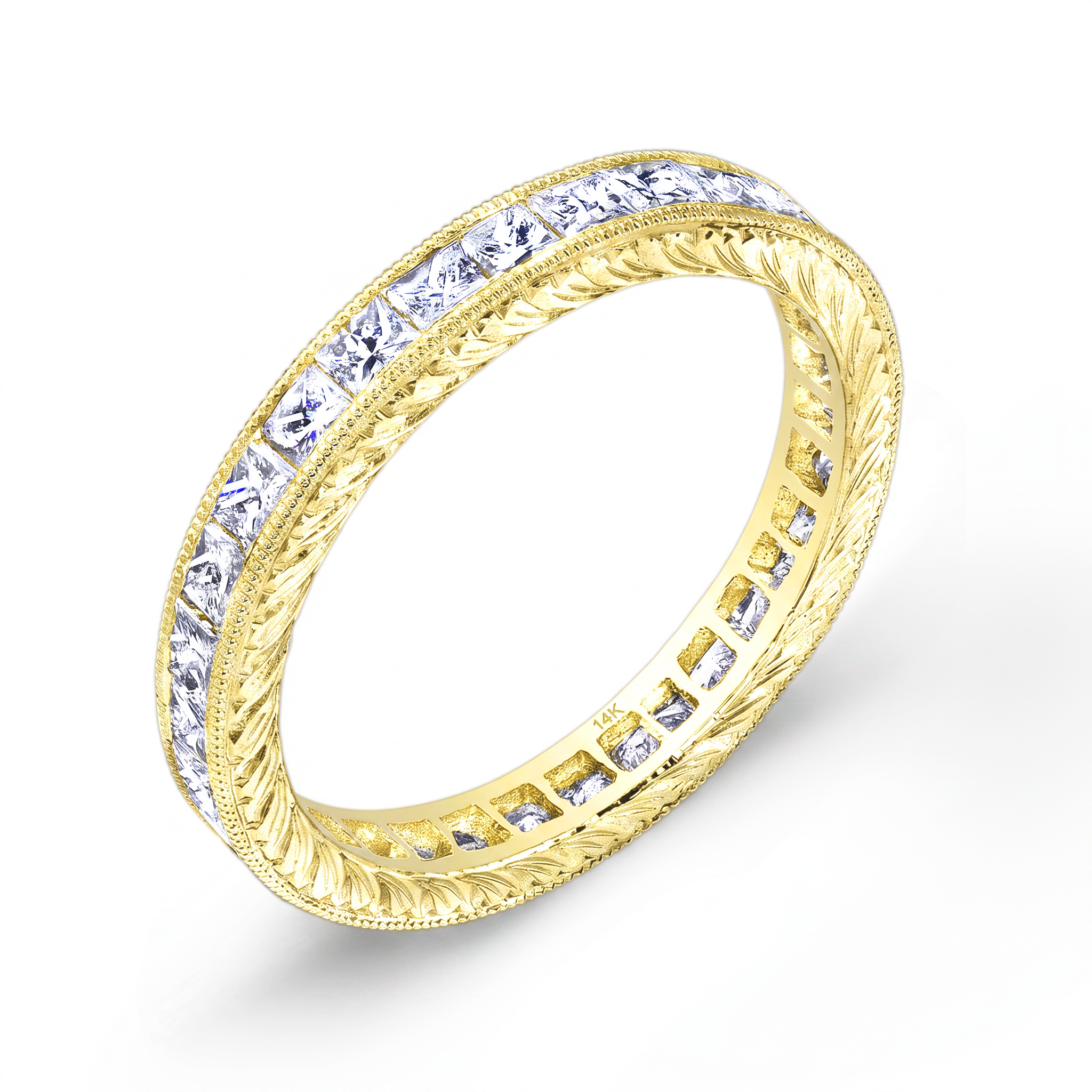 Hand Engraved Princess Cut Diamond Engagement Ring by Jolie Designs