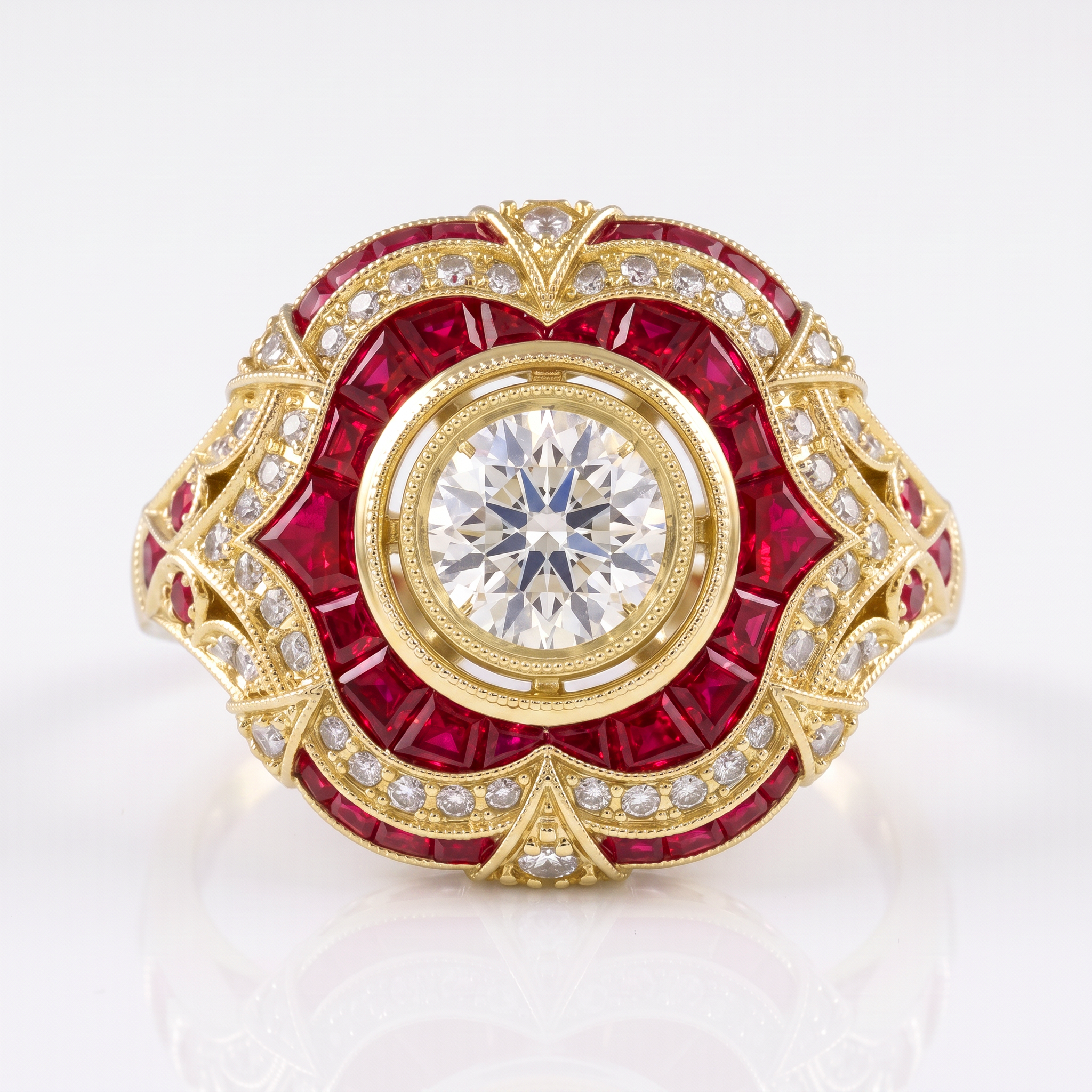 Ruby and Diamond Custom Cut Engagement Ring Semi Mount by Jolie Designs