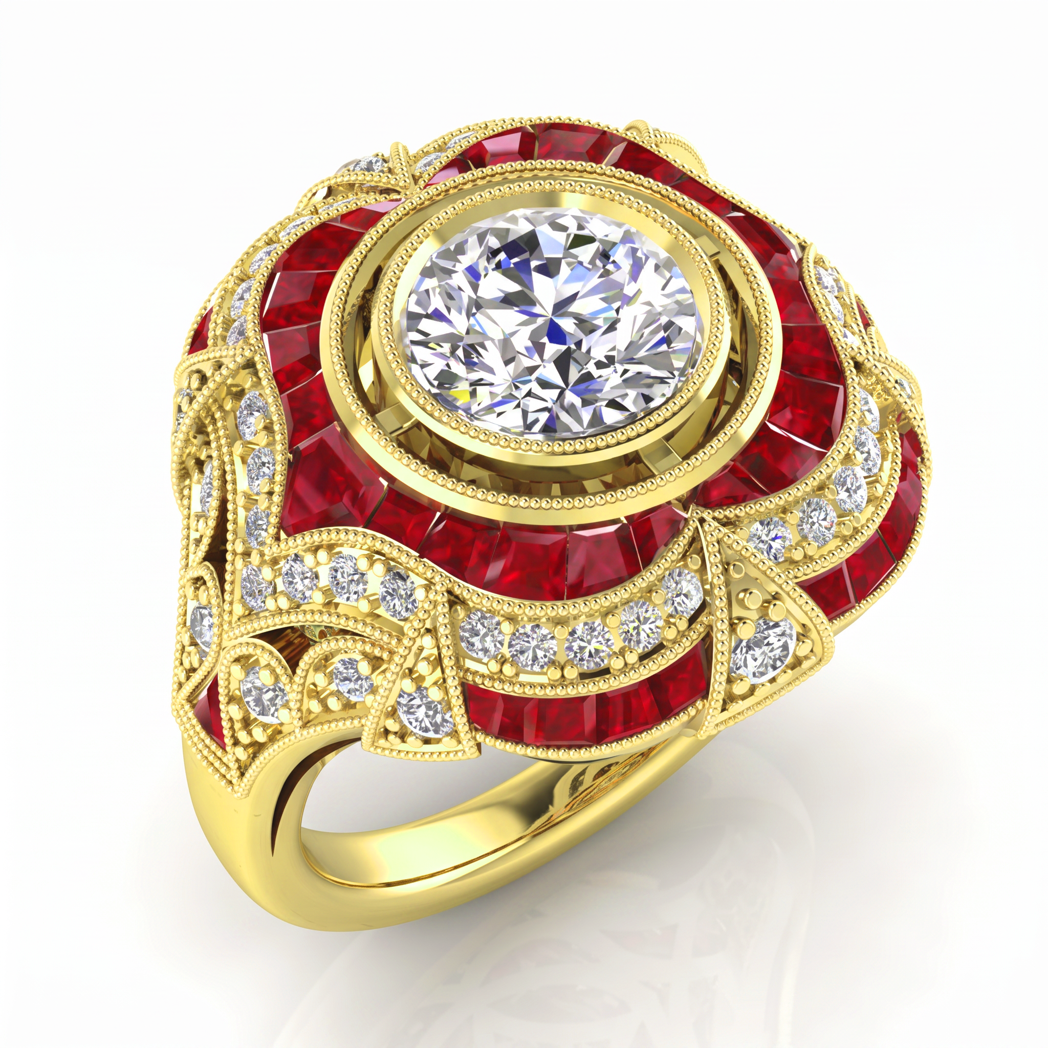 Ruby and Diamond Custom Cut Engagement Ring Semi Mount by Jolie Designs