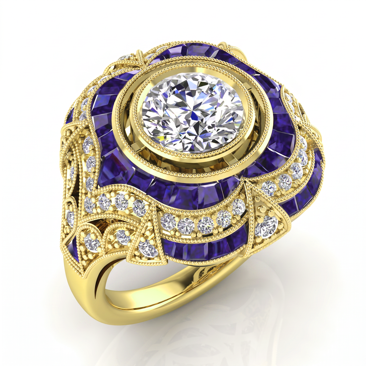 Blue Sapphire and Diamond Custom Cut Engagement Ring Semi Mount by Jolie Designs