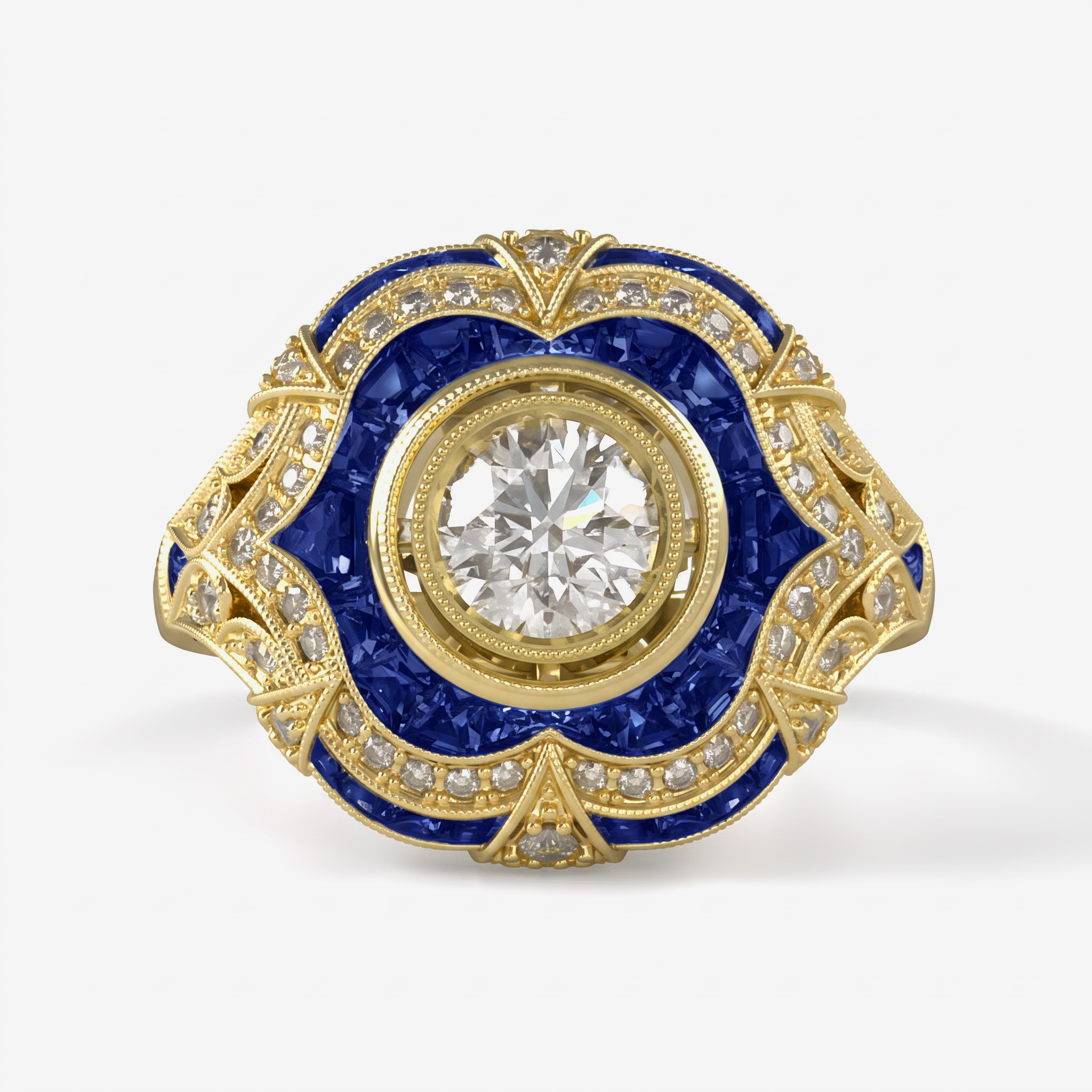 Blue Sapphire and Diamond Custom Cut Engagement Ring Semi Mount by Jolie Designs