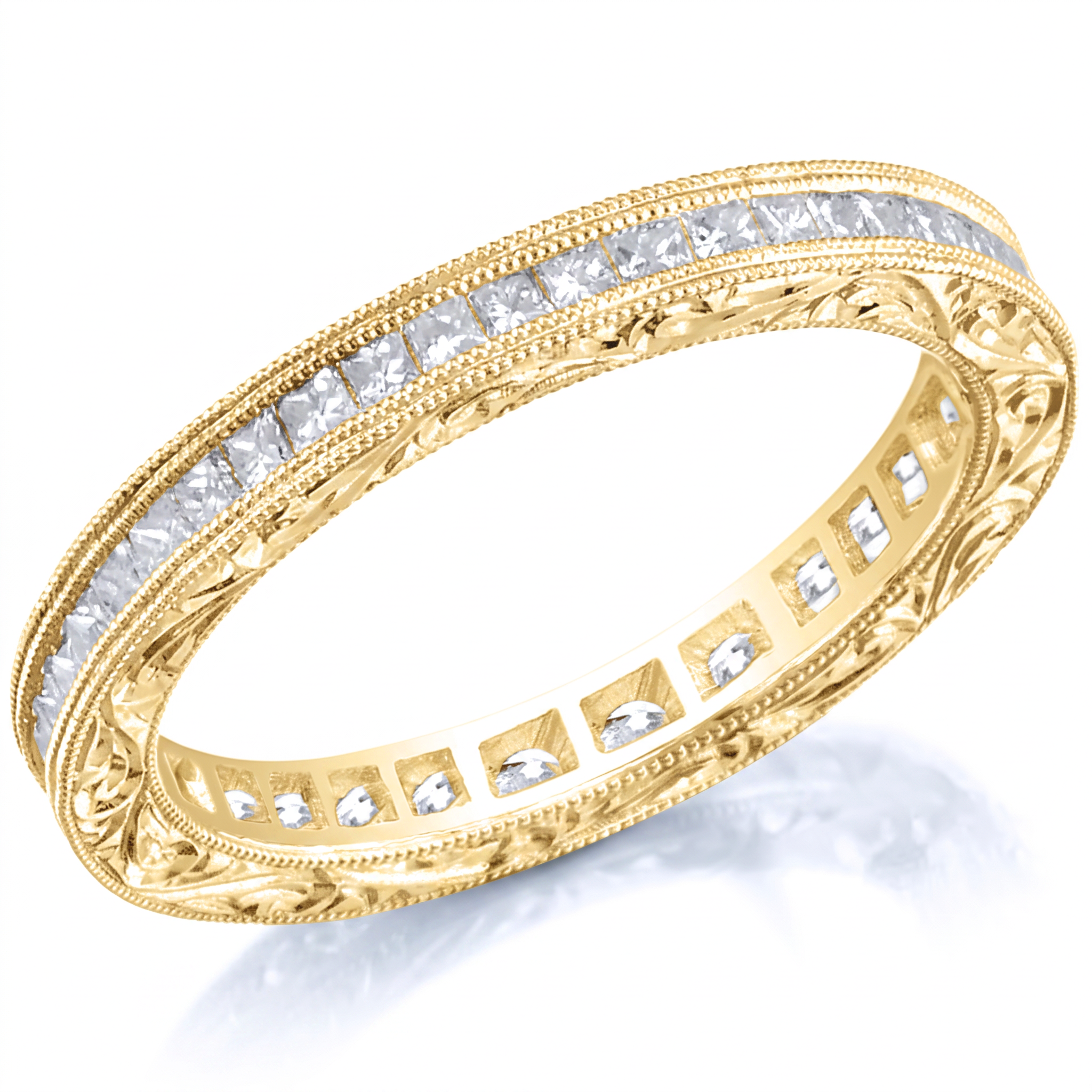 Hand Engraved Channel Set Princess Cut Diamond Ring by Jolie Designs