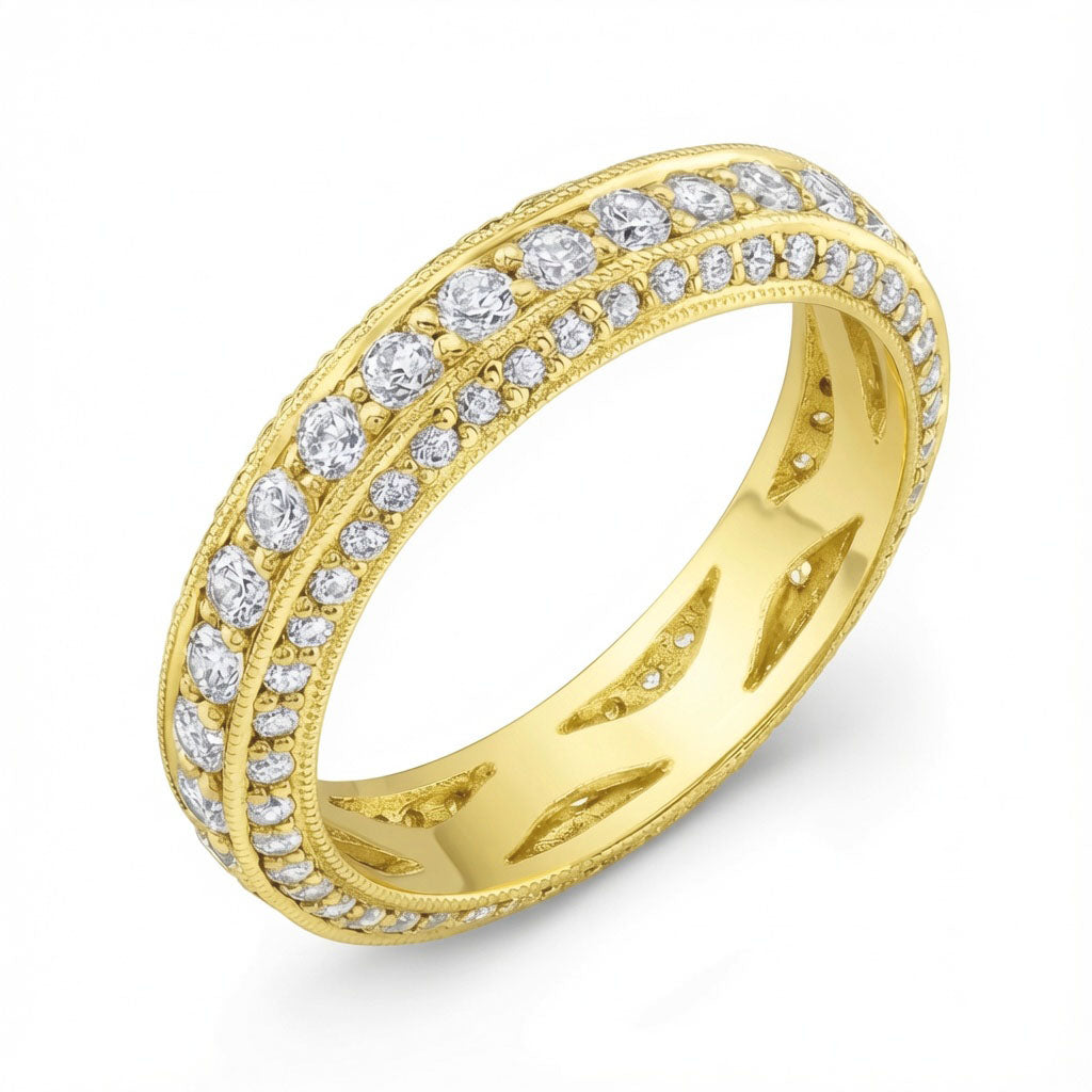 Hand Engraved Three Row Diamond Ring by Jolie Designs