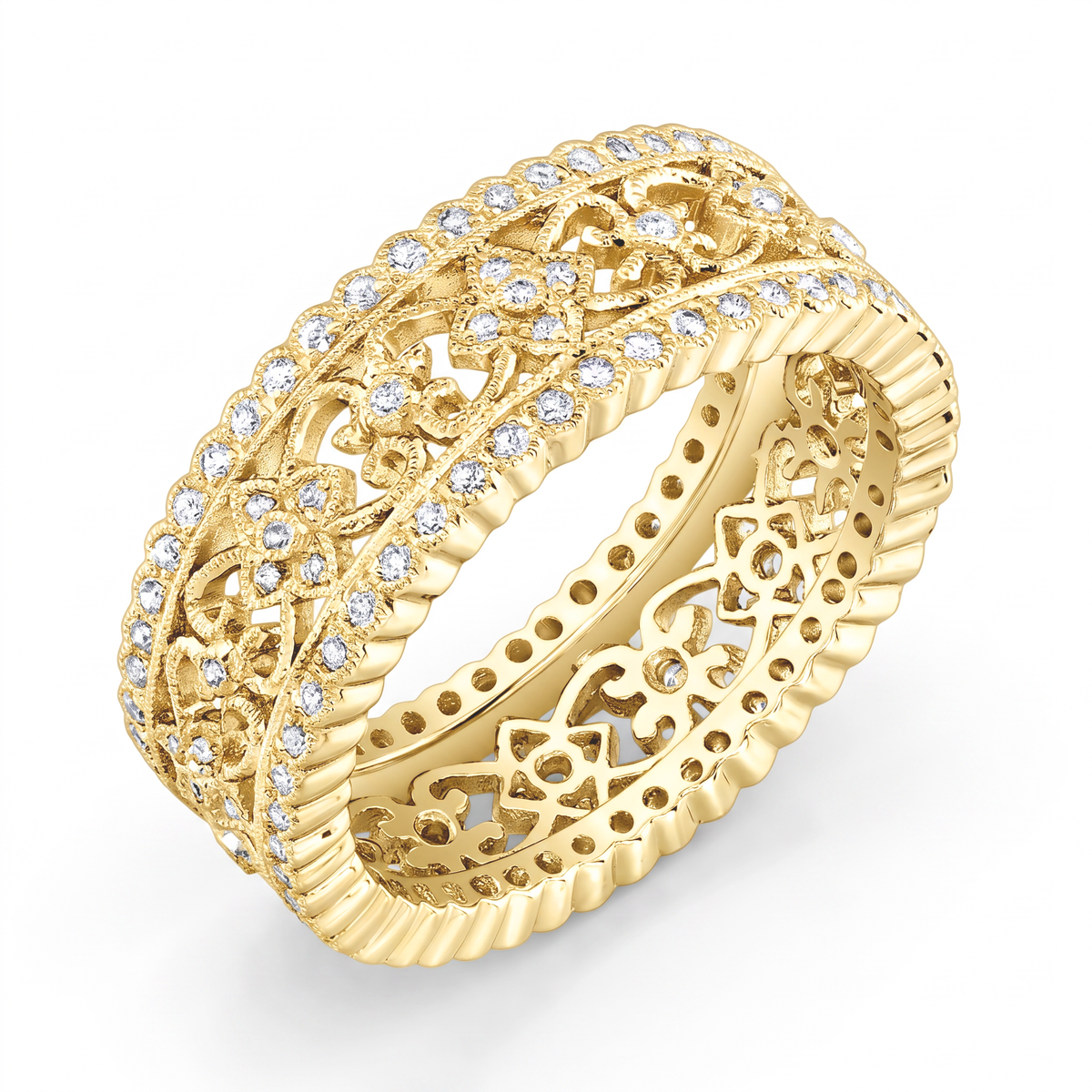 Hand-Engraved Micro Pave Diamond Engagement Ring by Jolie Designs