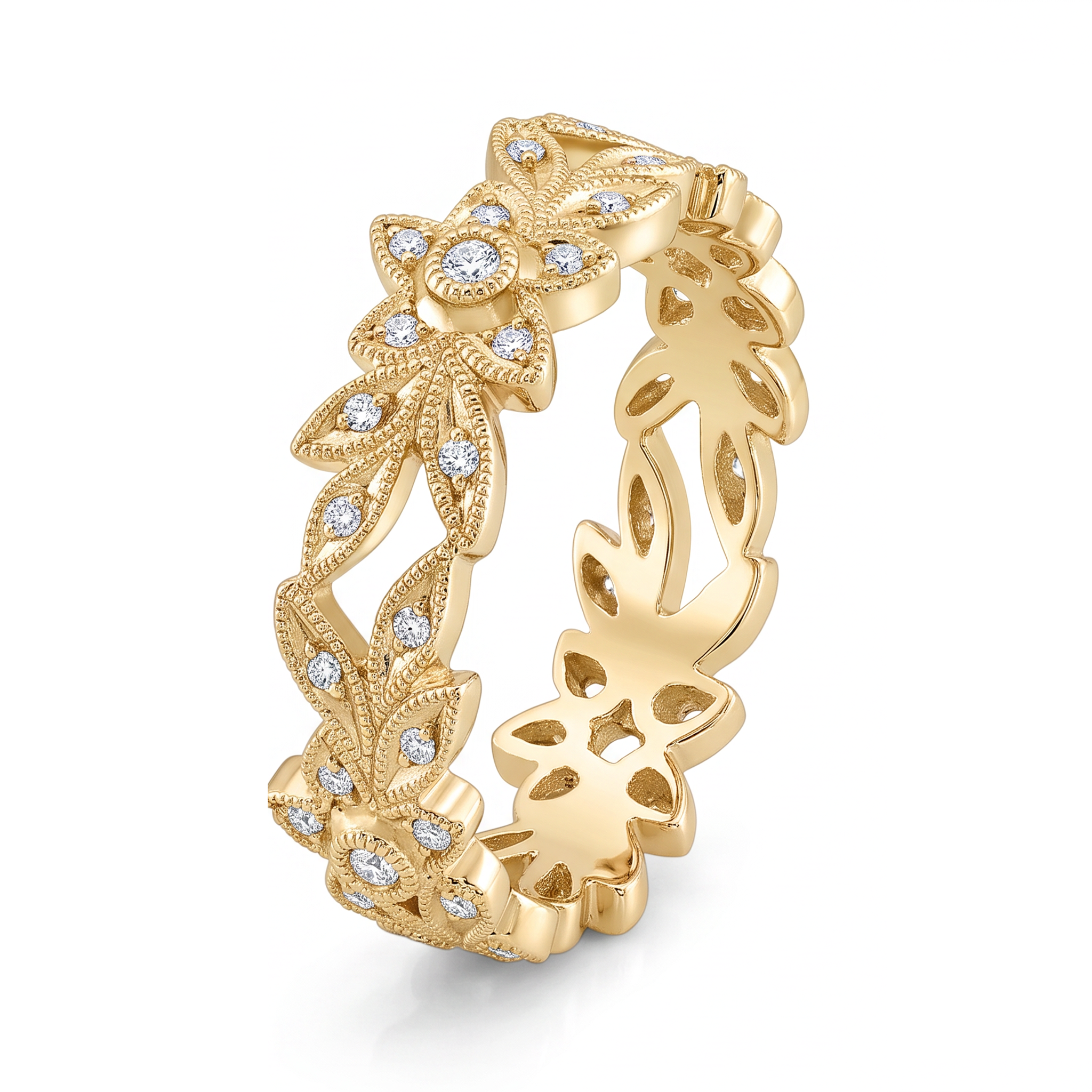 Floral Micro Pave Diamond Engagement Ring by Jolie Designs
