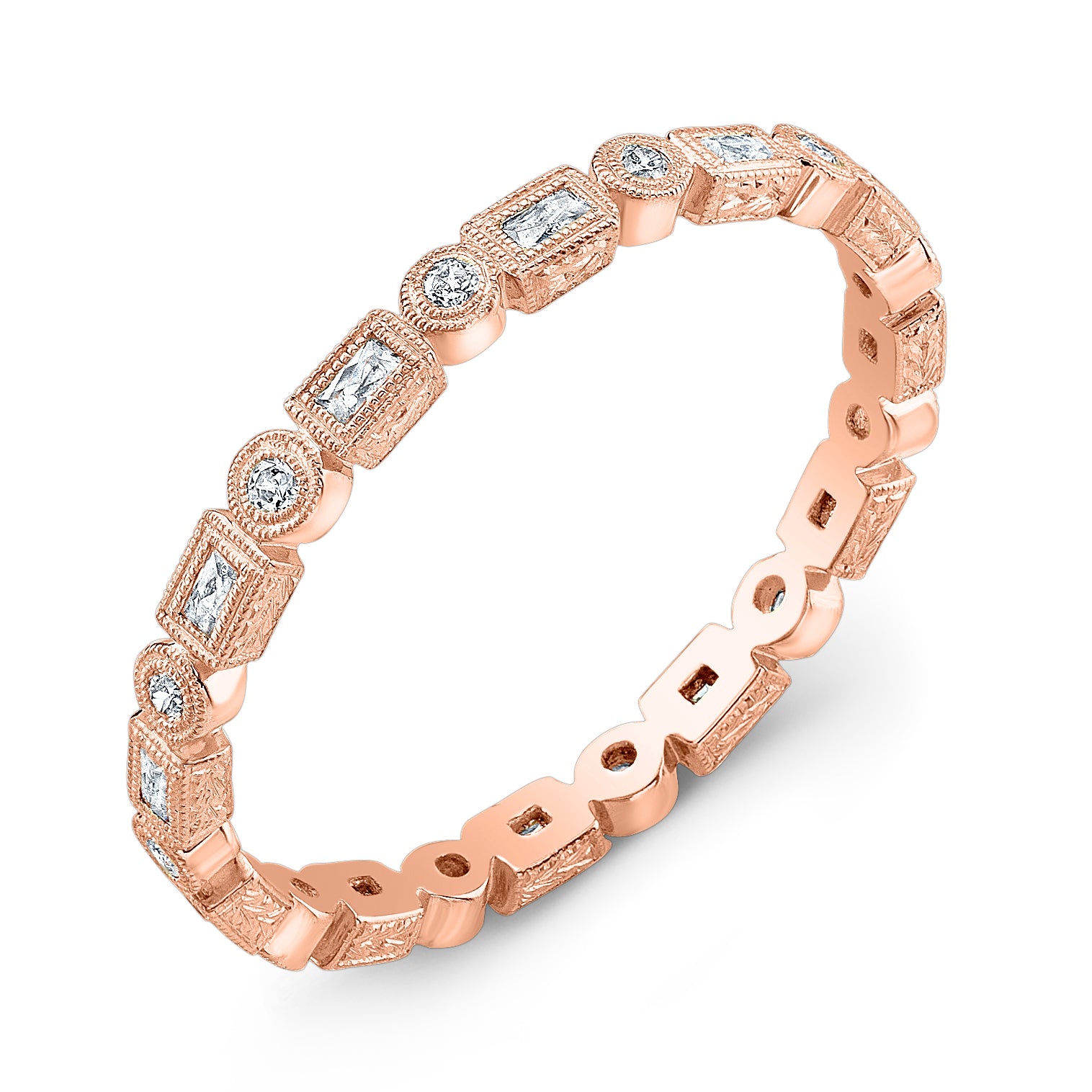Hand Engraved Diamond Stackable Millgrain Ring by Jolie Designs