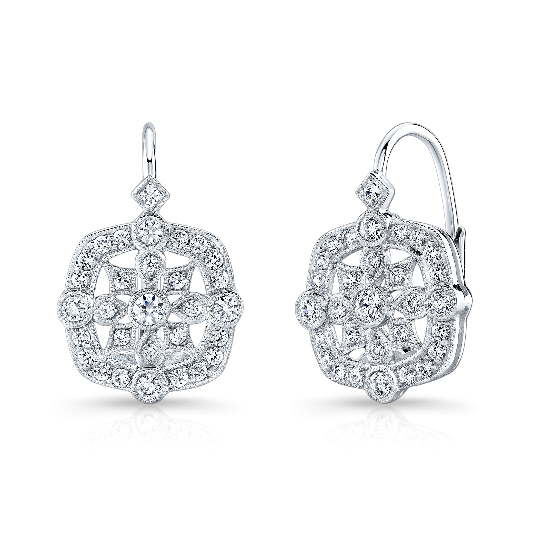 Bezel and Micro Pave Diamond Lever Back Earrings by Jolie Designs