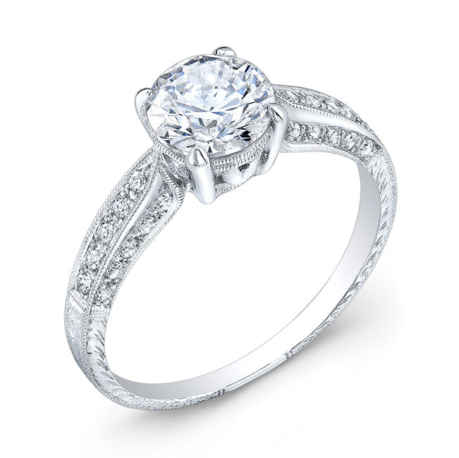 Hand Engraved Diamond Engagement Ring with Millgrain Edging by Jolie Designs