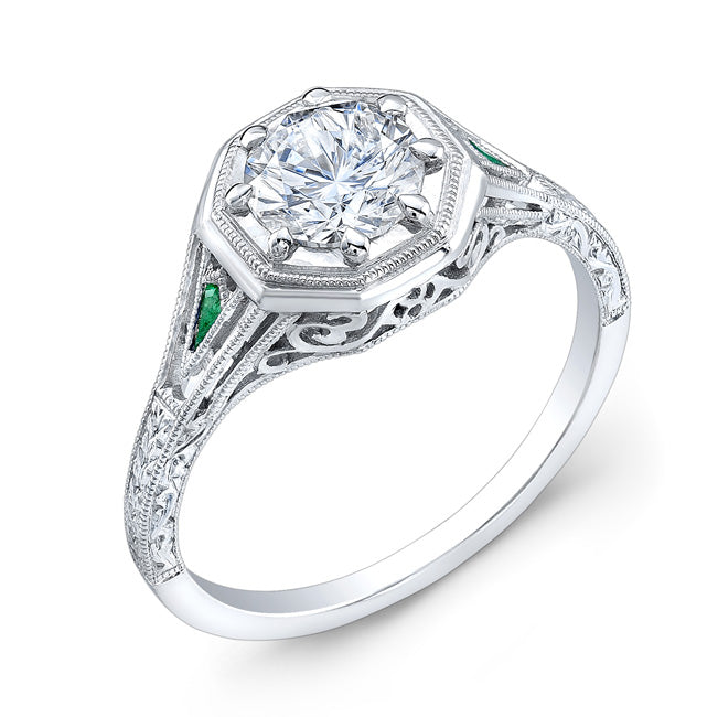 Antique Style Engraved Blue Sapphire and Tsavorite Ring by Jolie Designs