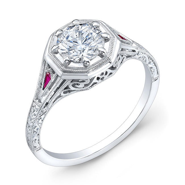Antique Style Engraved Custom Cut Ruby Ring by Jolie Designs