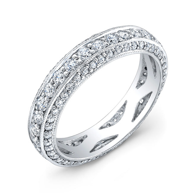 Hand Engraved Three Row Diamond Ring by Jolie Designs