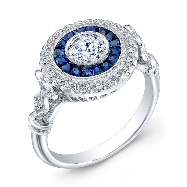 Diamond and Hand Cut Blue Sapphire Ring by Jolie Designs