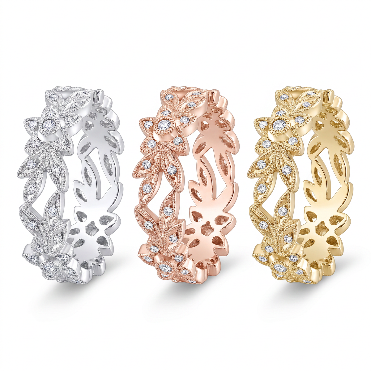Floral Micro Pave Diamond Engagement Ring by Jolie Designs