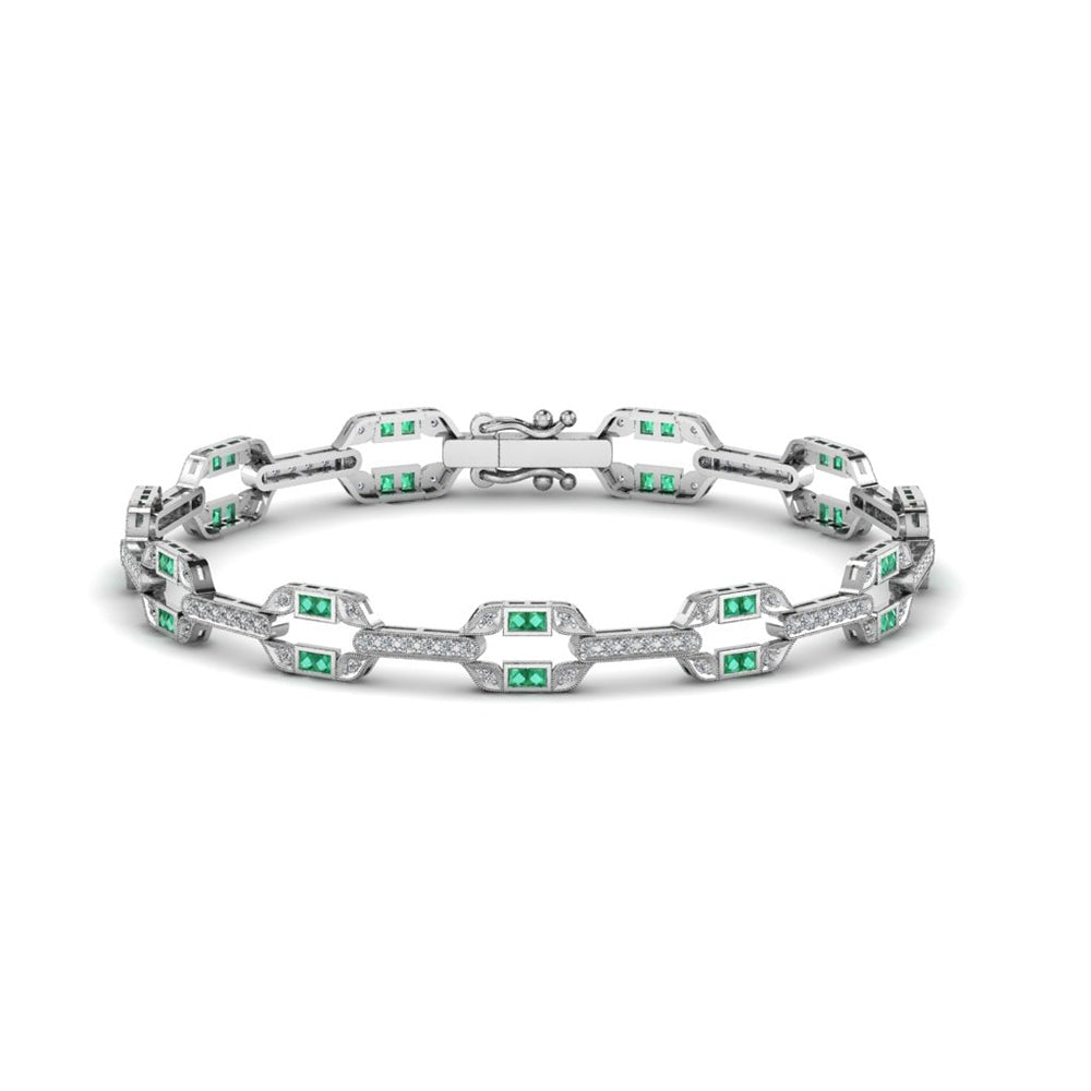 Art Deco Diamond and Emerald Bracelet in White Gold or Platinum by Jolie Designs