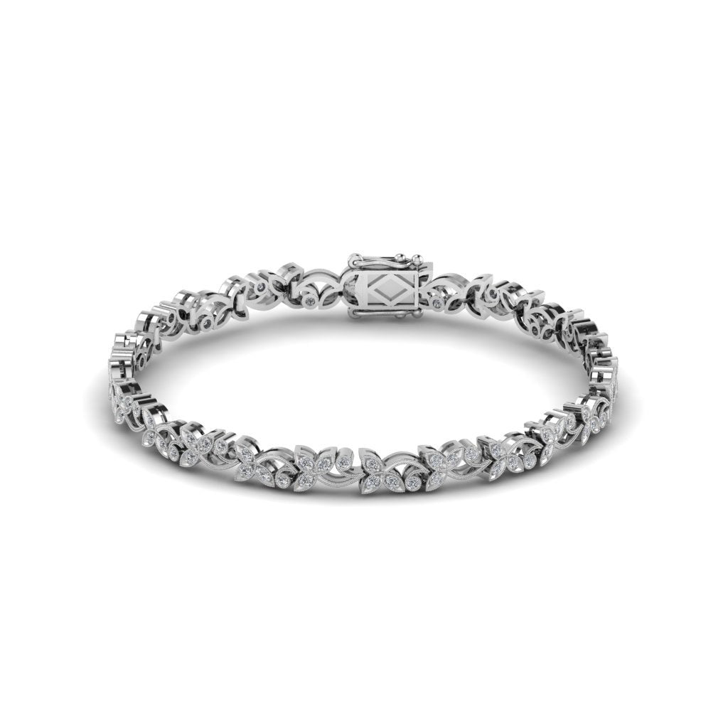 Art Deco Diamond Floral and Vine Bracelet by Jolie Designs
