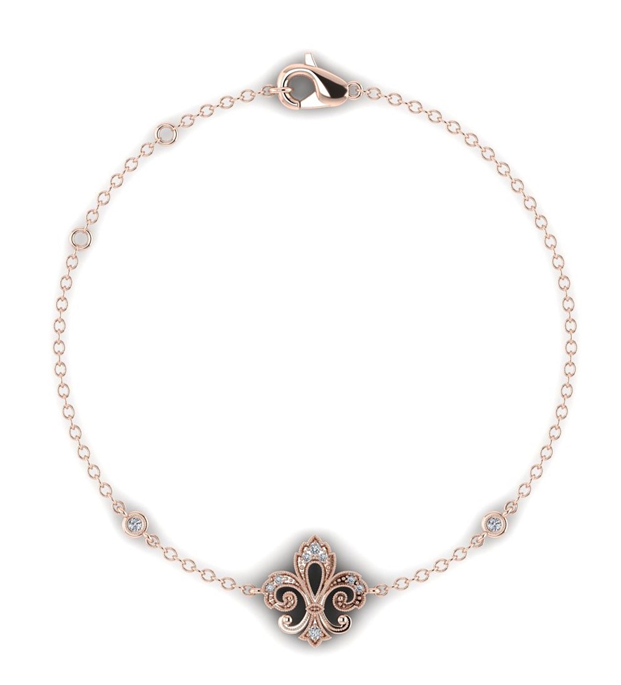 Diamond Fleur De Lis Bracelet in 14k White Gold by Jolie Designs
