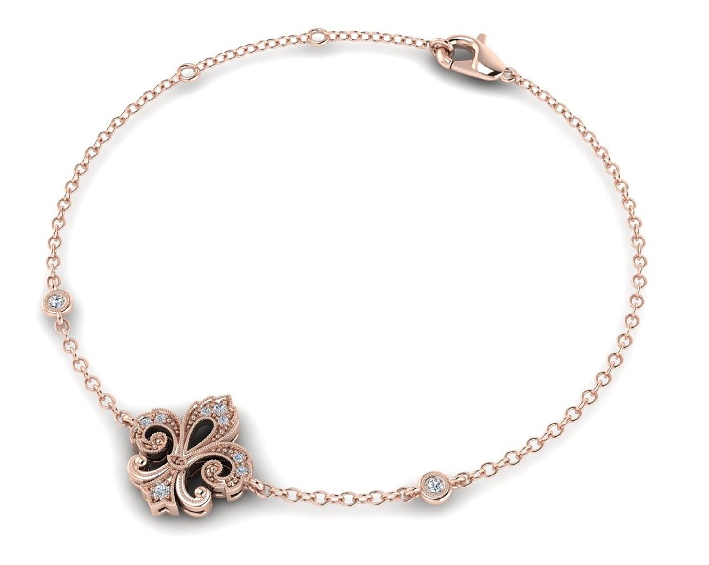 Diamond Fleur De Lis Bracelet in 14k White Gold by Jolie Designs