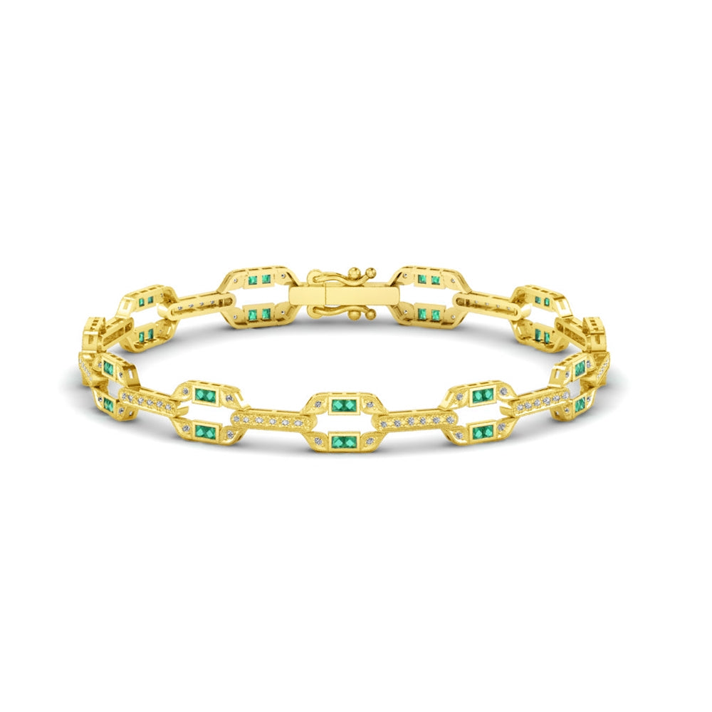 Art Deco Diamond and Emerald Bracelet in White Gold or Platinum by Jolie Designs