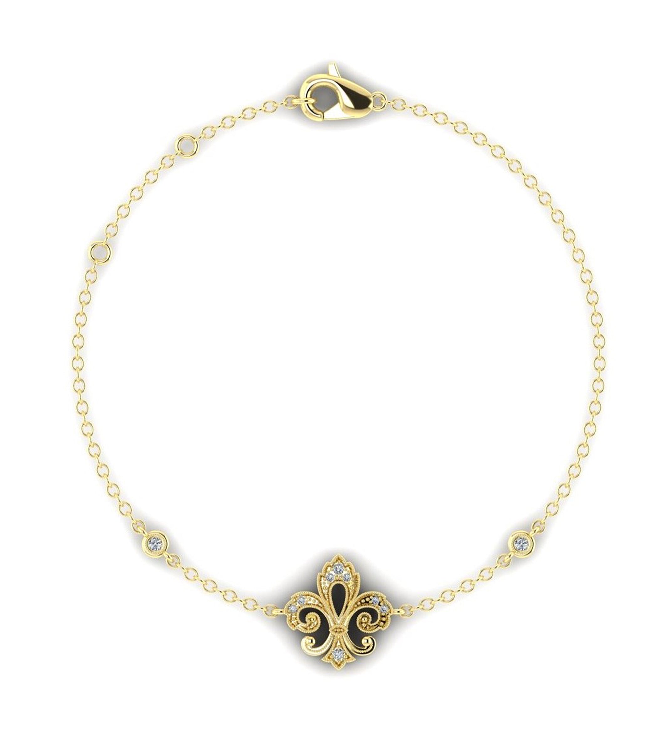 Diamond Fleur De Lis Bracelet in 14k White Gold by Jolie Designs