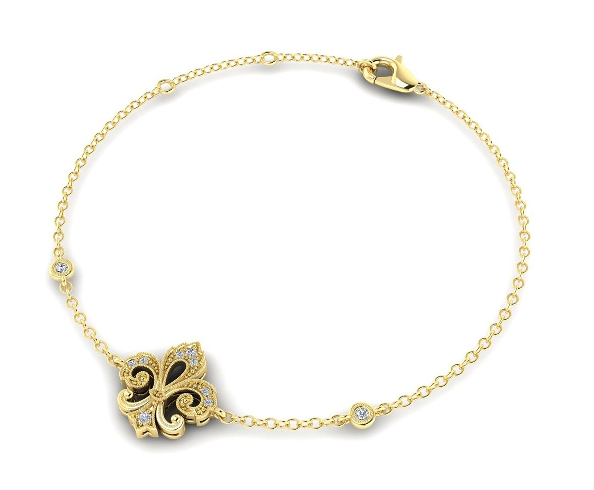 Diamond Fleur De Lis Bracelet in 14k White Gold by Jolie Designs