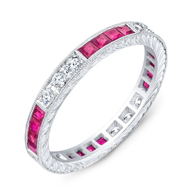 Art Nuevo Hand Carved Pink Sapphire and Diamond Ring by Jolie Designs