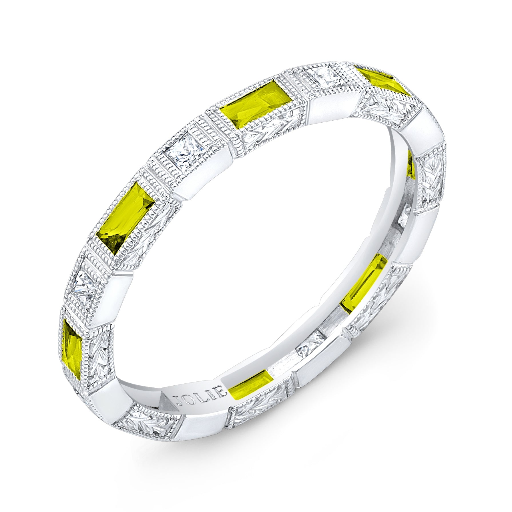 Yellow Sapphire Baguette and Princess Cut Diamond Bezel Set Band by Jolie Designs