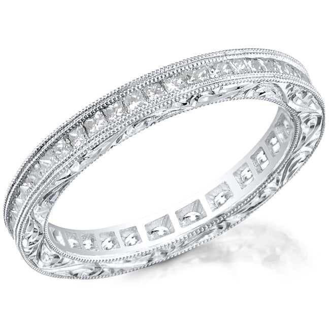 Hand Engraved Channel Set Princess Cut Diamond Ring by Jolie Designs